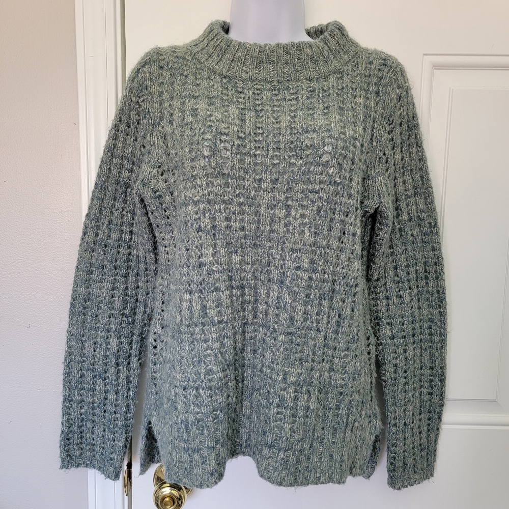 Anthropologie Field & Flower Sage Green Knit Pullover Crew Neck Sweater Medium